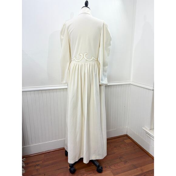 Oscar de la Renta Size 8 Robe Hollywood Regency Velour Fleece Embroidered Cream - Picture 3 of 13